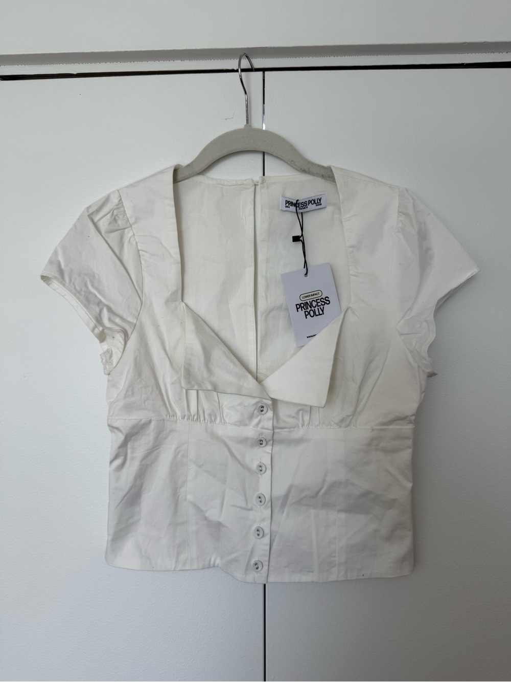 Princess Polly white Button-Up Cap Sleeve Top